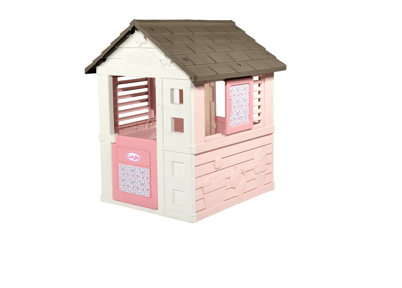 Spielhaus Corolle Playhouse Smoby mit 2 Fenstern mit Jalousien und Schiebeläden und 1 Halbtür UV Filter ab  2 Jahren