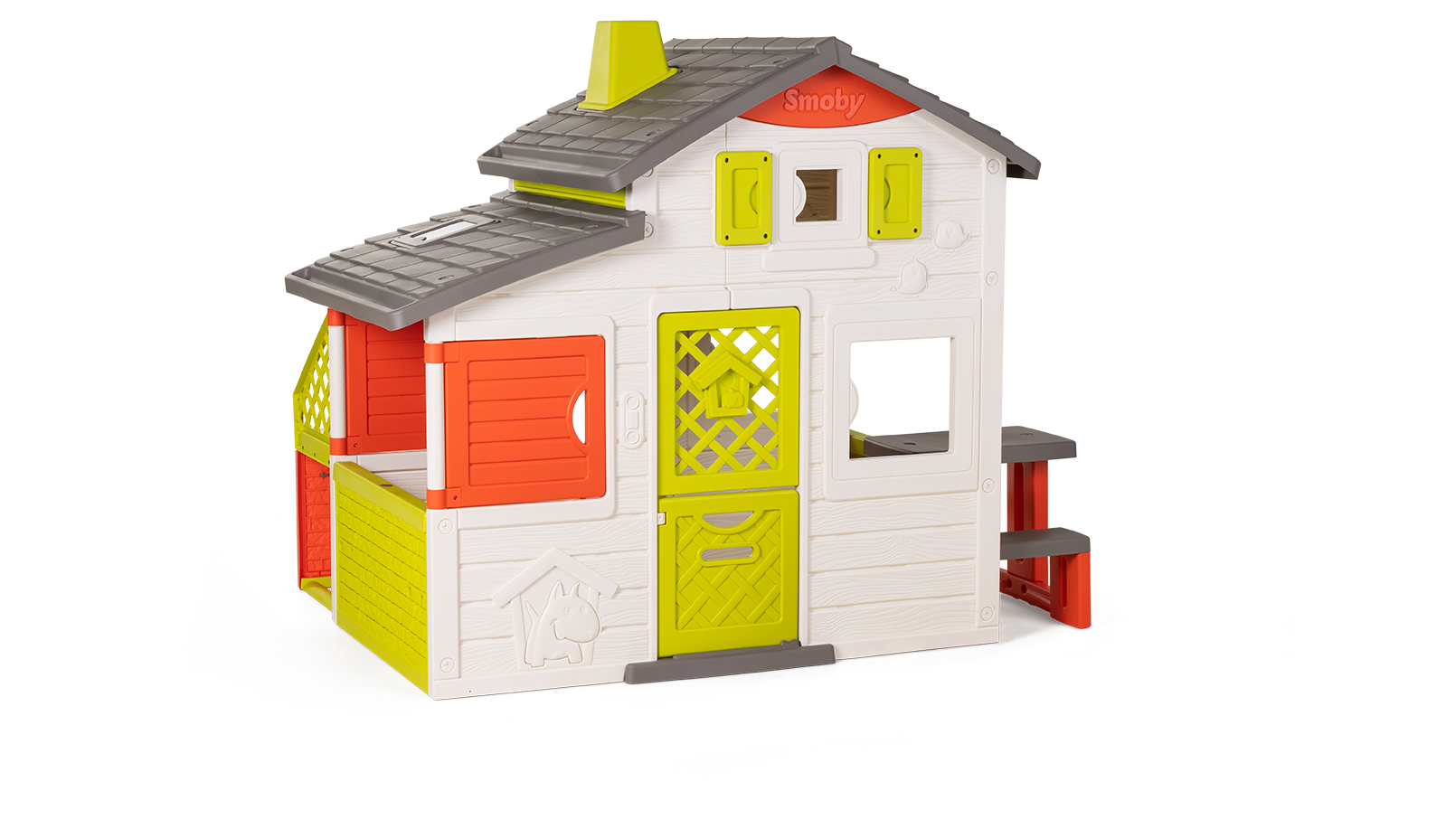Spielhaus der Freunde mit einer geräumigen Küche Neo Friends House Smoby erweiterbar 2 Türen 6 Fenster und Picknicktisch 172 cm hoch mit UV-Filter