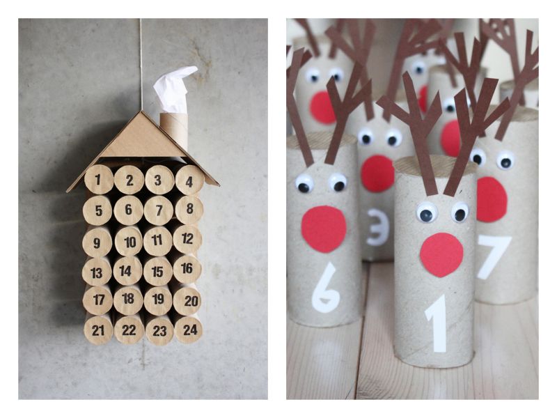 Adventskalender aus Rollen von Toilettenpapier